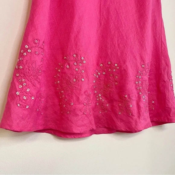 Vintage Pink Linen Embellished Midi Skirt - Picture 3 of 4
